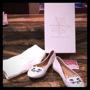 Charlotte Olympia White Moccasin Kitty Flats